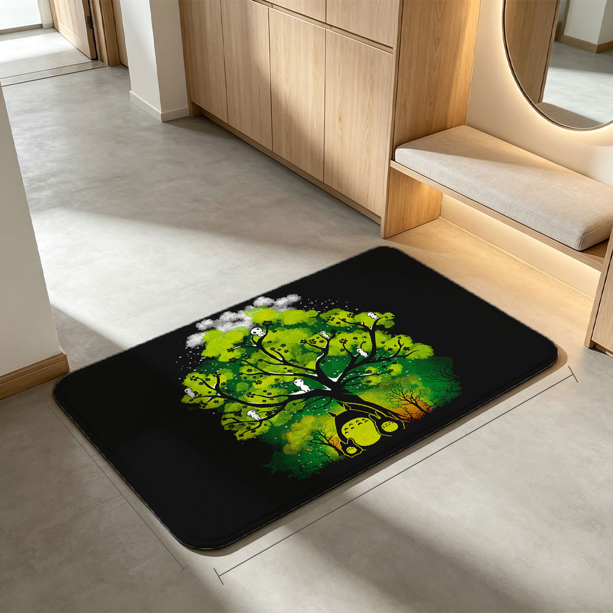 Totoro and Kodama in the Enchanted Forest - Flannel floor mat