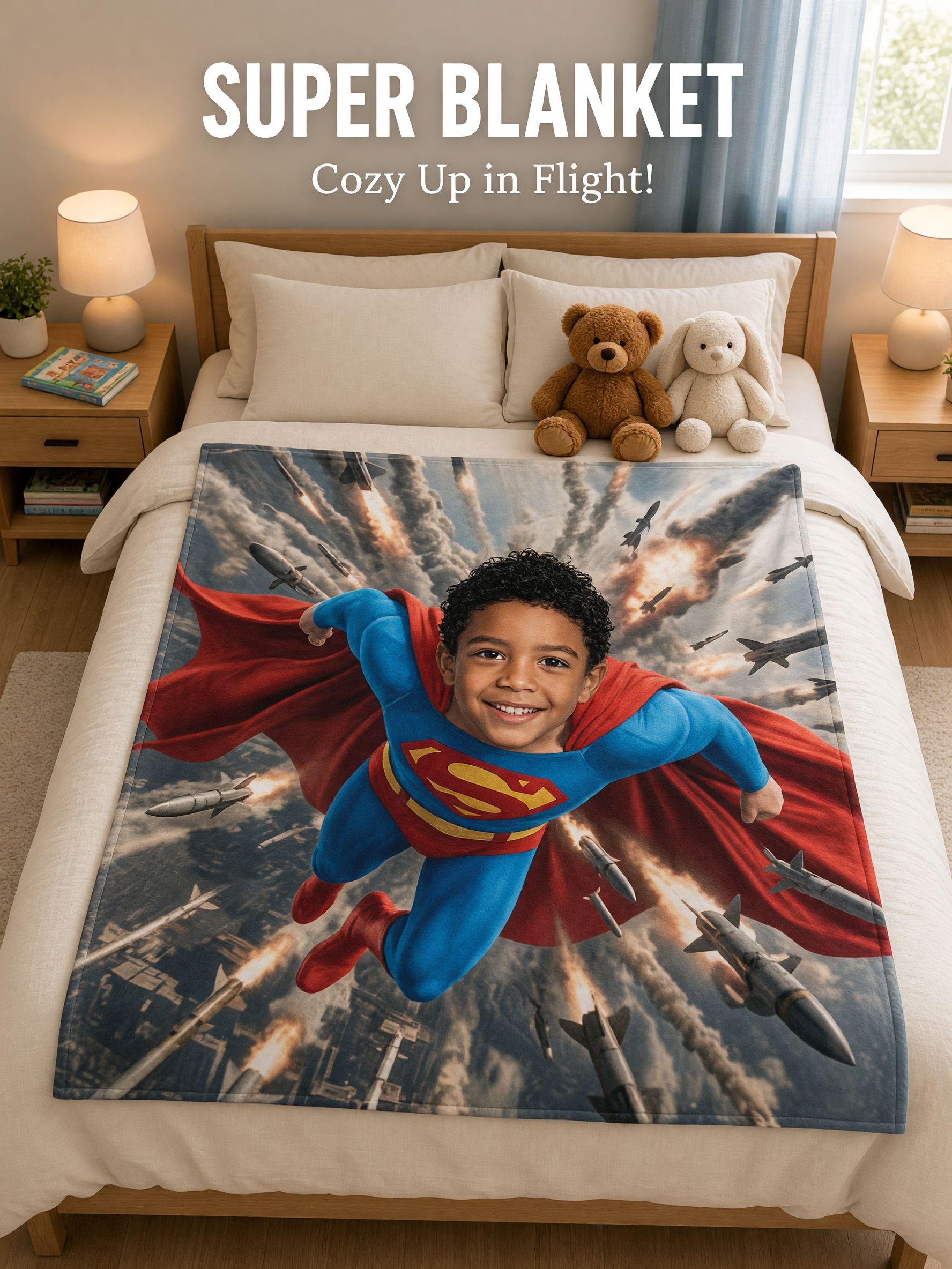 Custom Superhero Photo Face Blanket, Personalized Soft Flannel Fleece Throw for Kids, Ideal Cozy Keepsake Gift