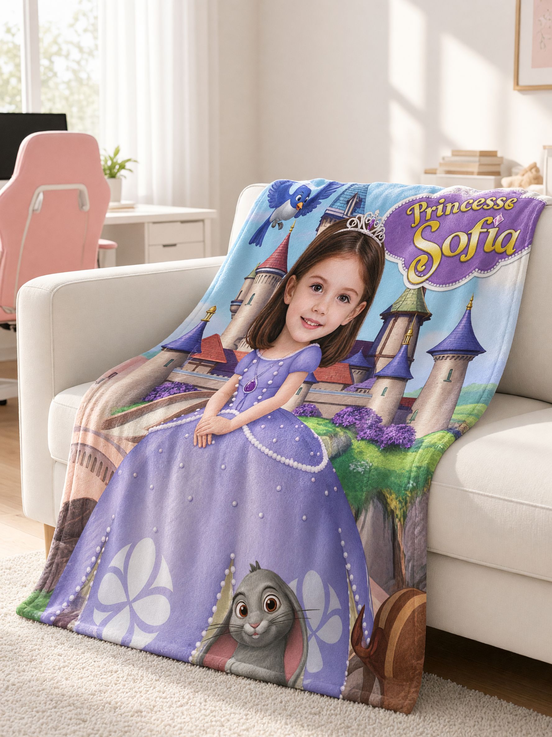 Personalized Princess Face Photo Blanket, Custom Flannel Throw for Kids, Cozy Keepsake Birthday Gift