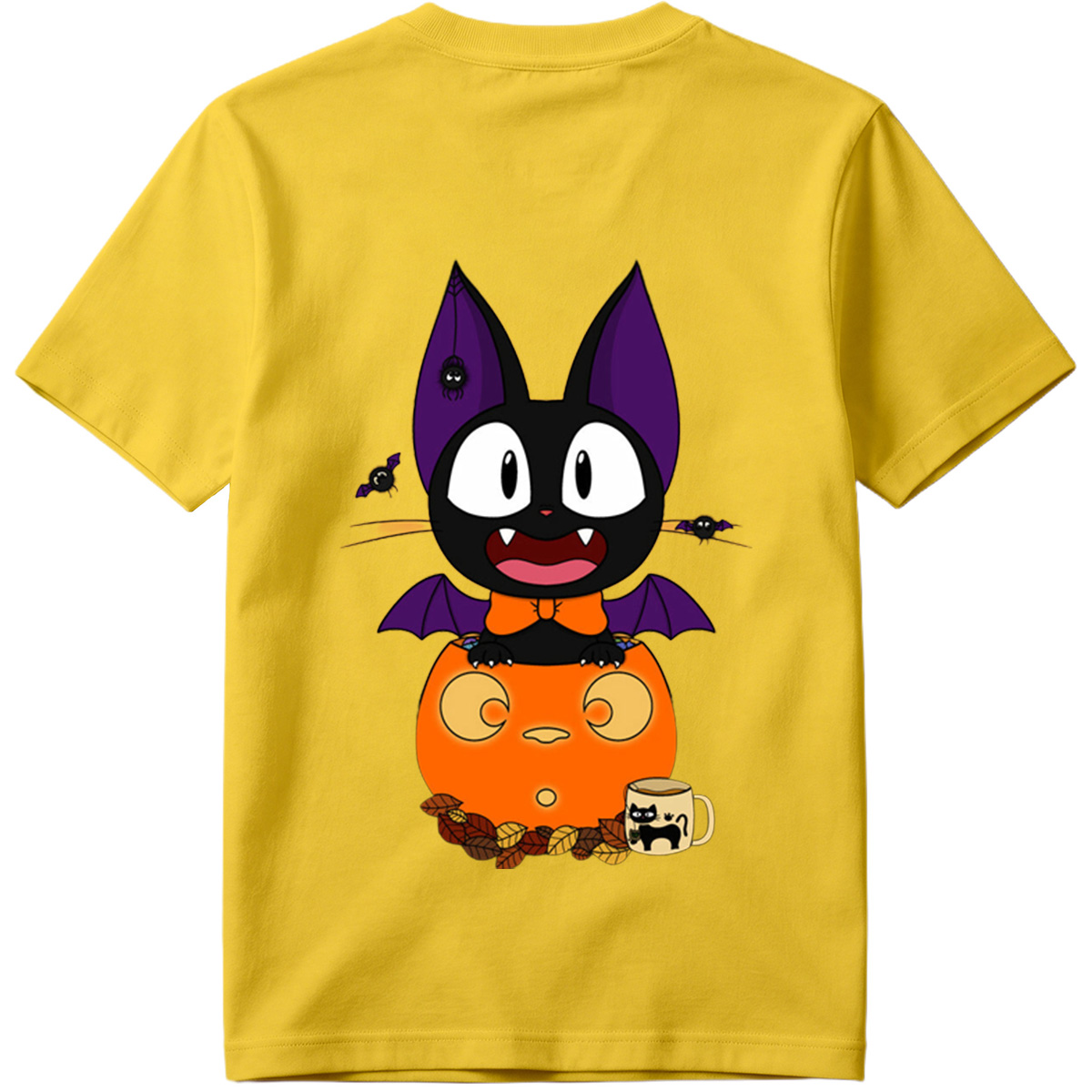 Halloween Cat with Pumpkin and Bat Wings - Tee
