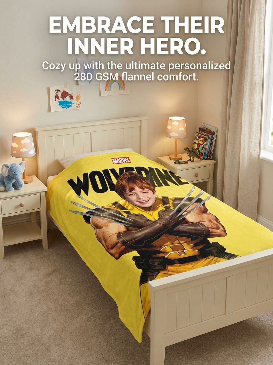Custom Photo Superhero Flannel Fleece Blanket, Ultra Soft Personalized Face Throw Blanket for Kids and Adults Gift