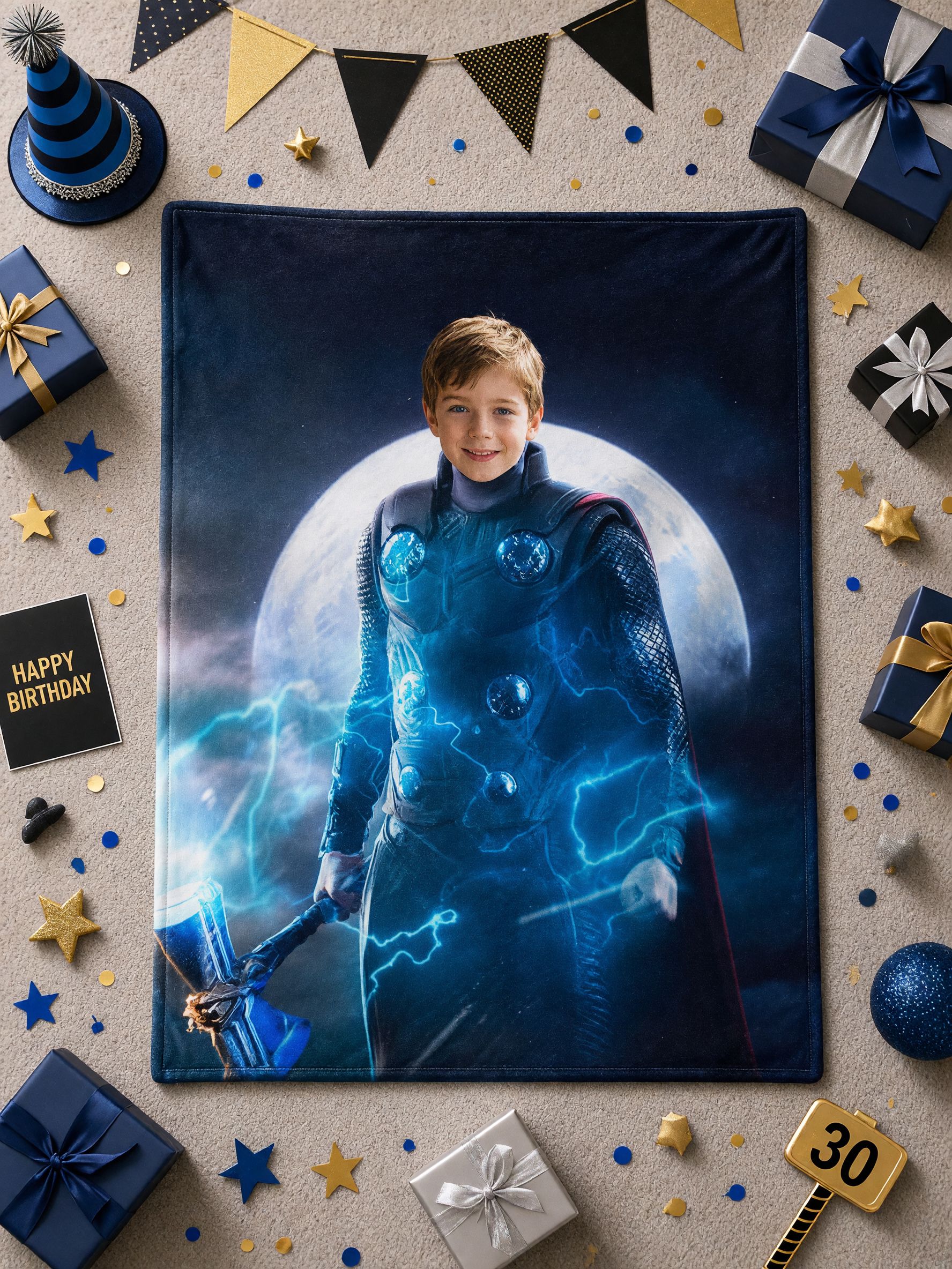 Custom Photo Superhero Flannel Fleece Blanket Personalized Face Portrait Throw Ultra Soft Cozy Keepsake Gift for Kids