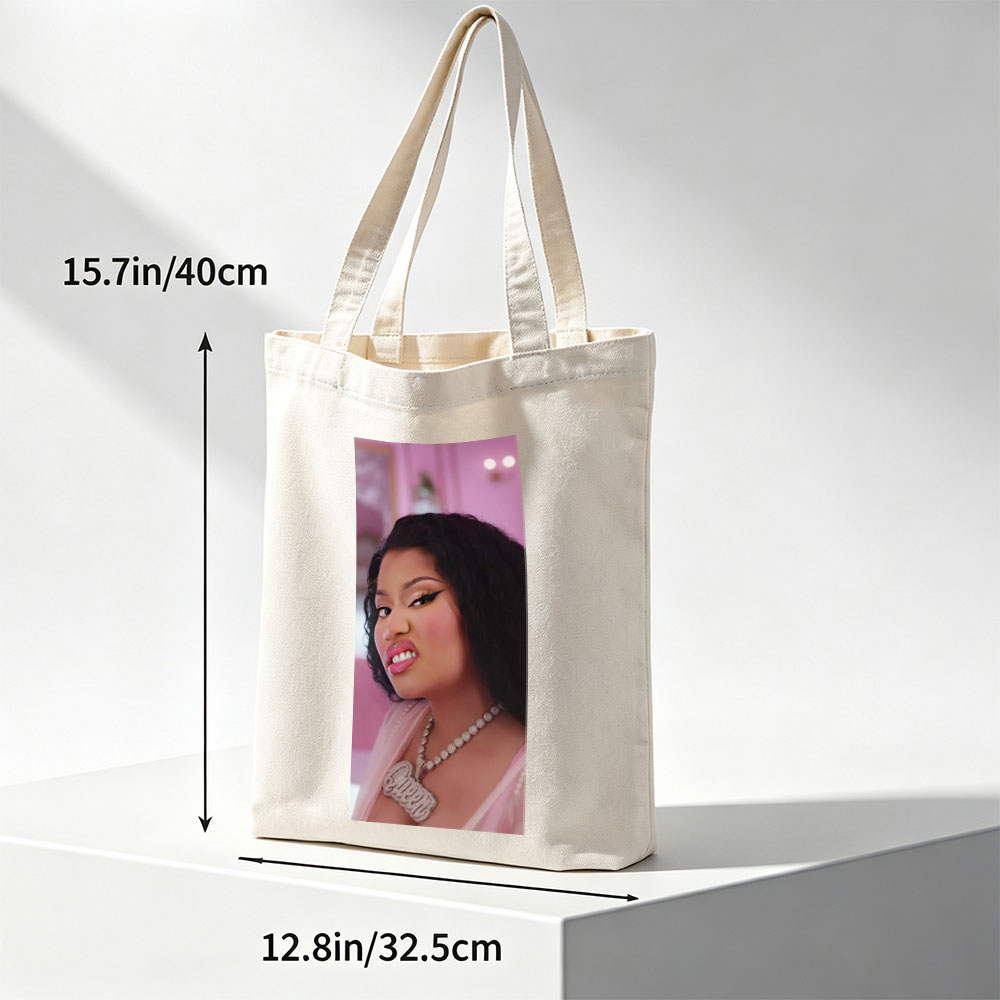 Cardi B in a Glamorous Pink Scene with Sparkling Jewelry and Bold Makeup - Canvas tote bags