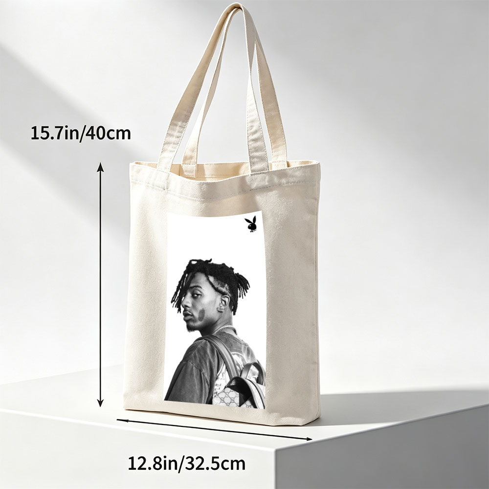 Lil Durk in a Side Profile Pose with Dreads and Gucci Backpack in Black and White Photo - Canvas tote bags