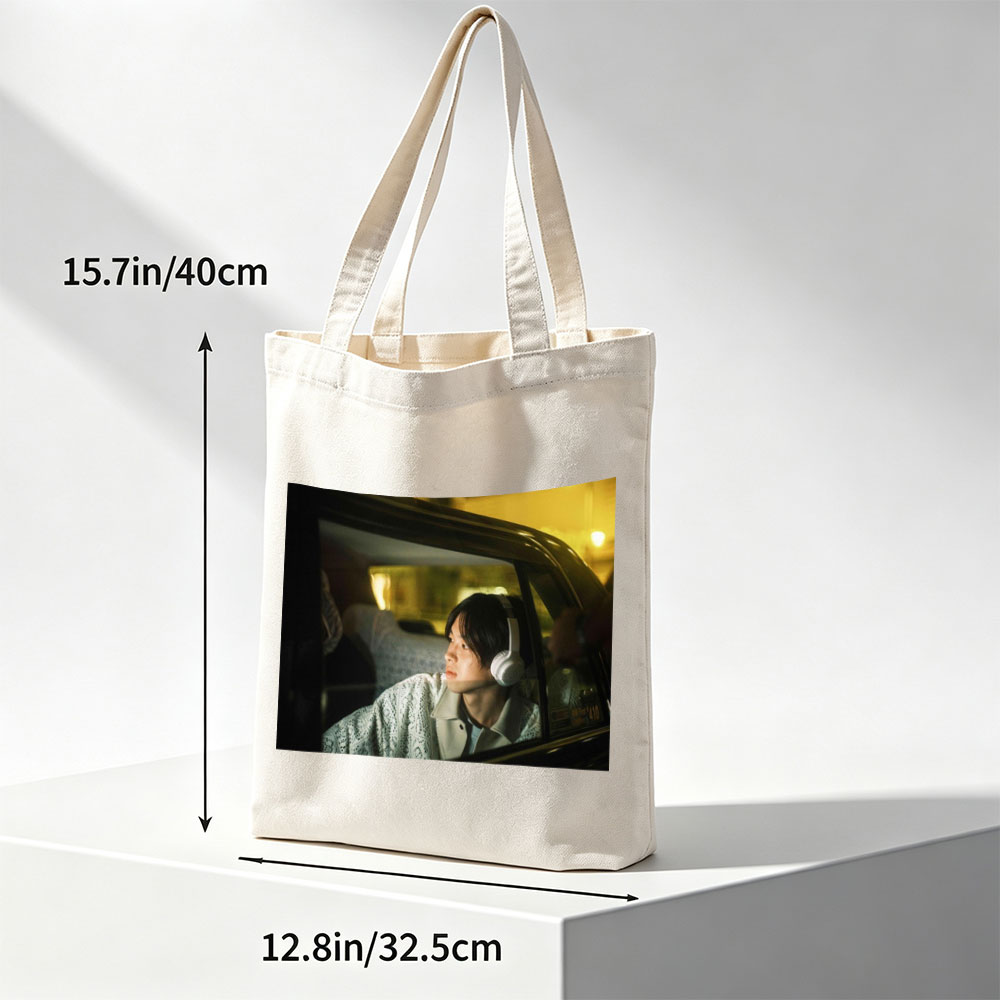 Yosuke Sugino in a Car at Night Wearing Headphones and Looking Out the Window - Canvas tote bags