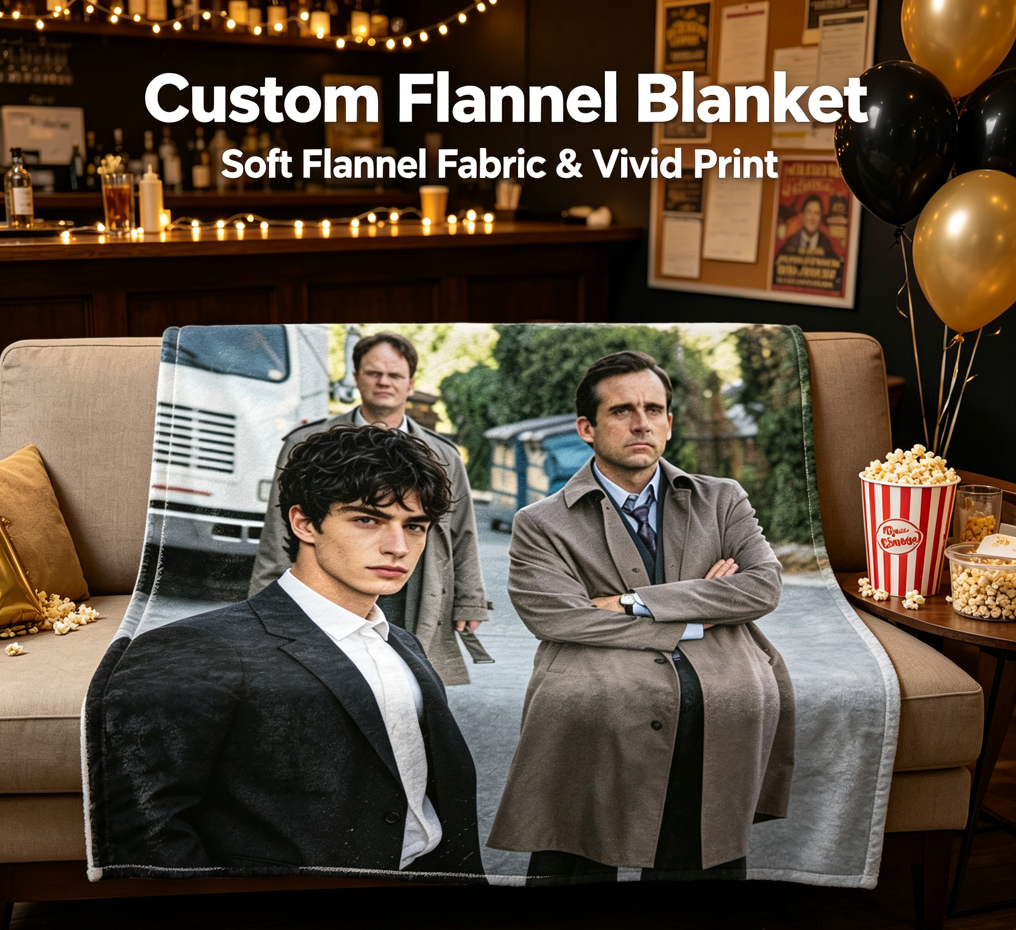 Custom Face Blanket Featuring Steve Carell and Young Actor in Dramatic Scene Flannel Blanket Perfect for Movie Fans Cozy Living Room or Bedroom Gift Idea