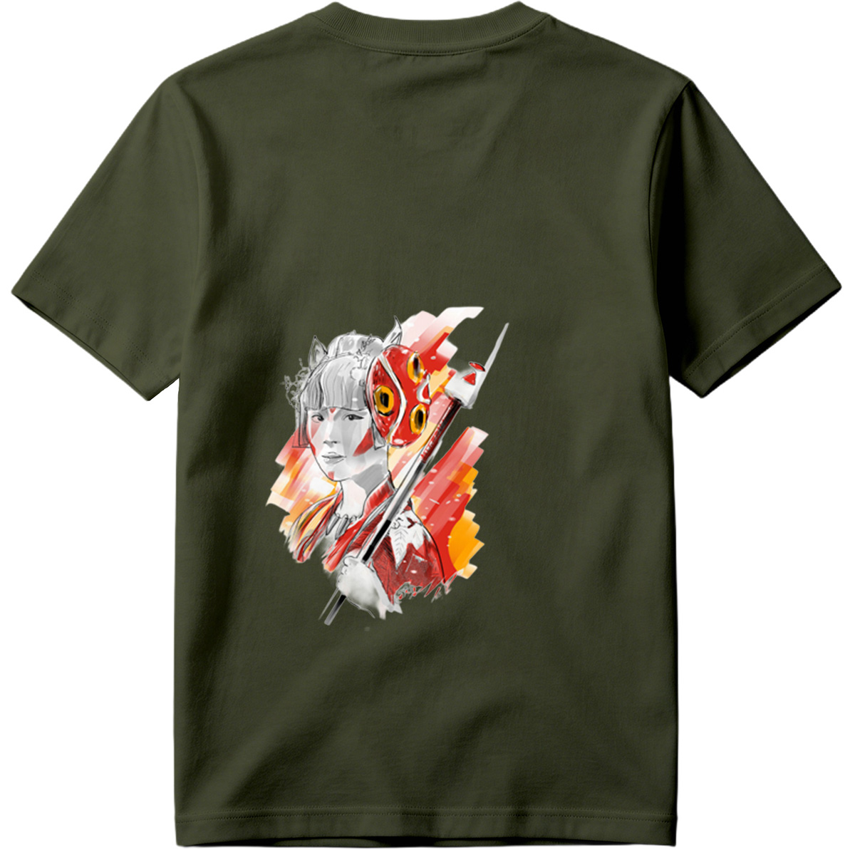 Samurai Girl with Red Mask and Spear - Tee