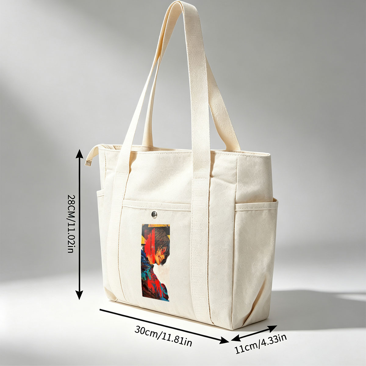 Billie Eilish in a Vibrant Artistic Portrait with Bold Colors and Abstract Elements - Multi-pocket bags