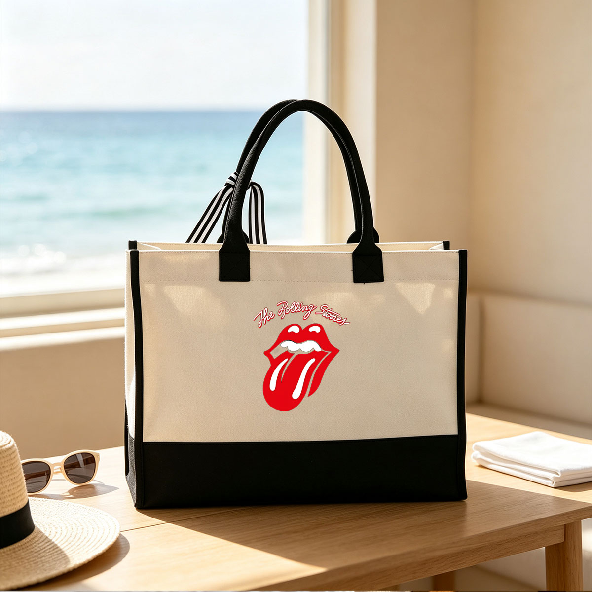 The Rolling Stones - Iconic Lip and Tongue Logo - Canvas patchwork gift tote bag