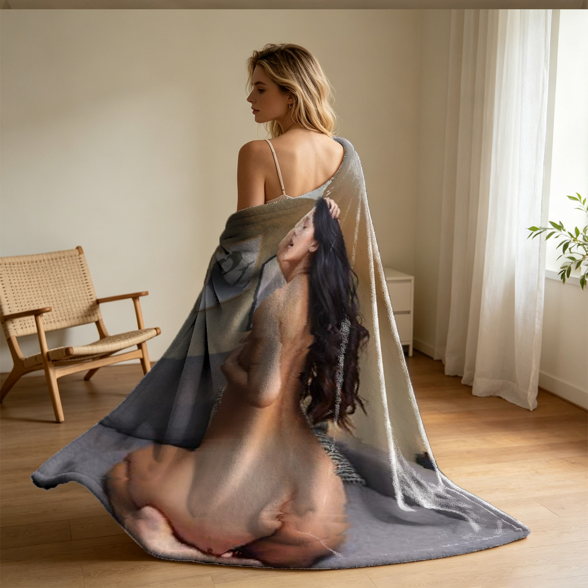 Scarlett Johansson Nude on Bed Holding Heart Pillow - Blanket