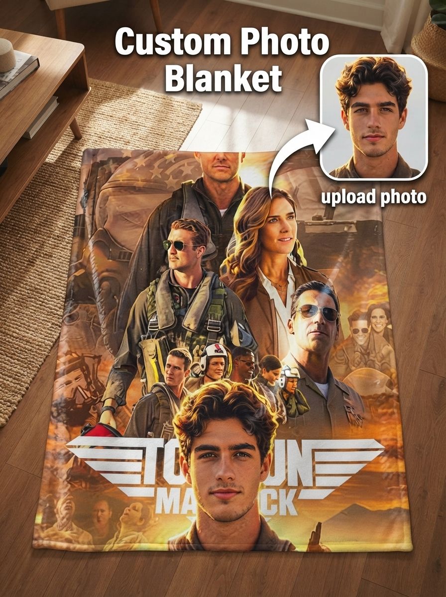 Custom Photo Face Flannel Blanket Personalized Fighter Pilot Movie Poster Plush Throw Skin Friendly Anti Pilling