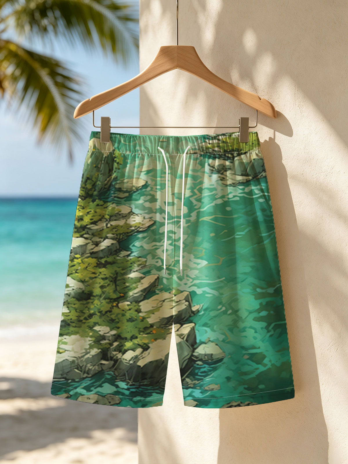 Crystal Clear River Winding Through Rocky Landscape -  Beach shorts