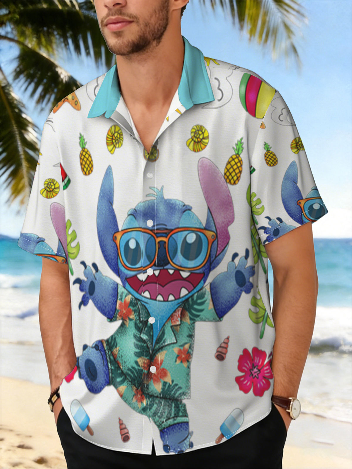 Stitch in Tropical Paradise with Sunglasses and Hawaiian Shirt -  Shirt