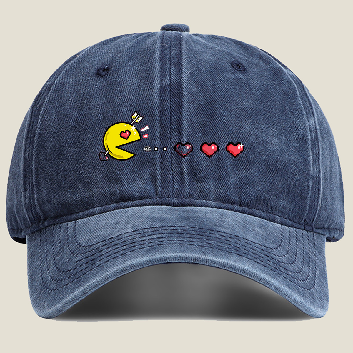 Pac-Man Loves Hearts - Washed Denim - Baseball Cap