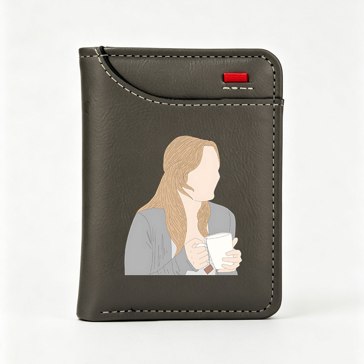 Woman with Long Blonde Hair Holding a Tea Cup - Vertical Style Wallet