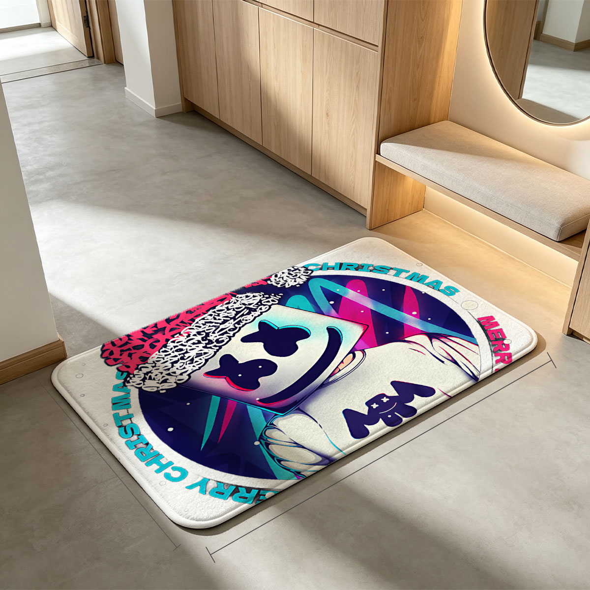 Marshmello Wears Santa Hat, Merry Christmas Celebration - Flannel floor mat