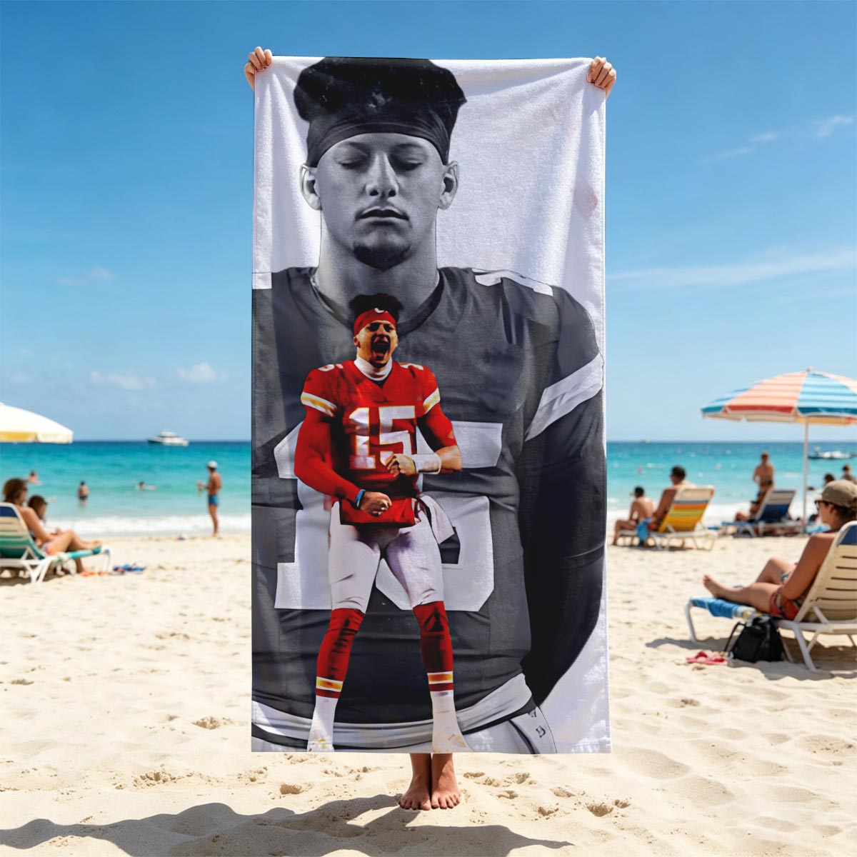 Patrick Mahomes in Action: Kansas City Chiefs Quarterback Spotlight - Beach towels