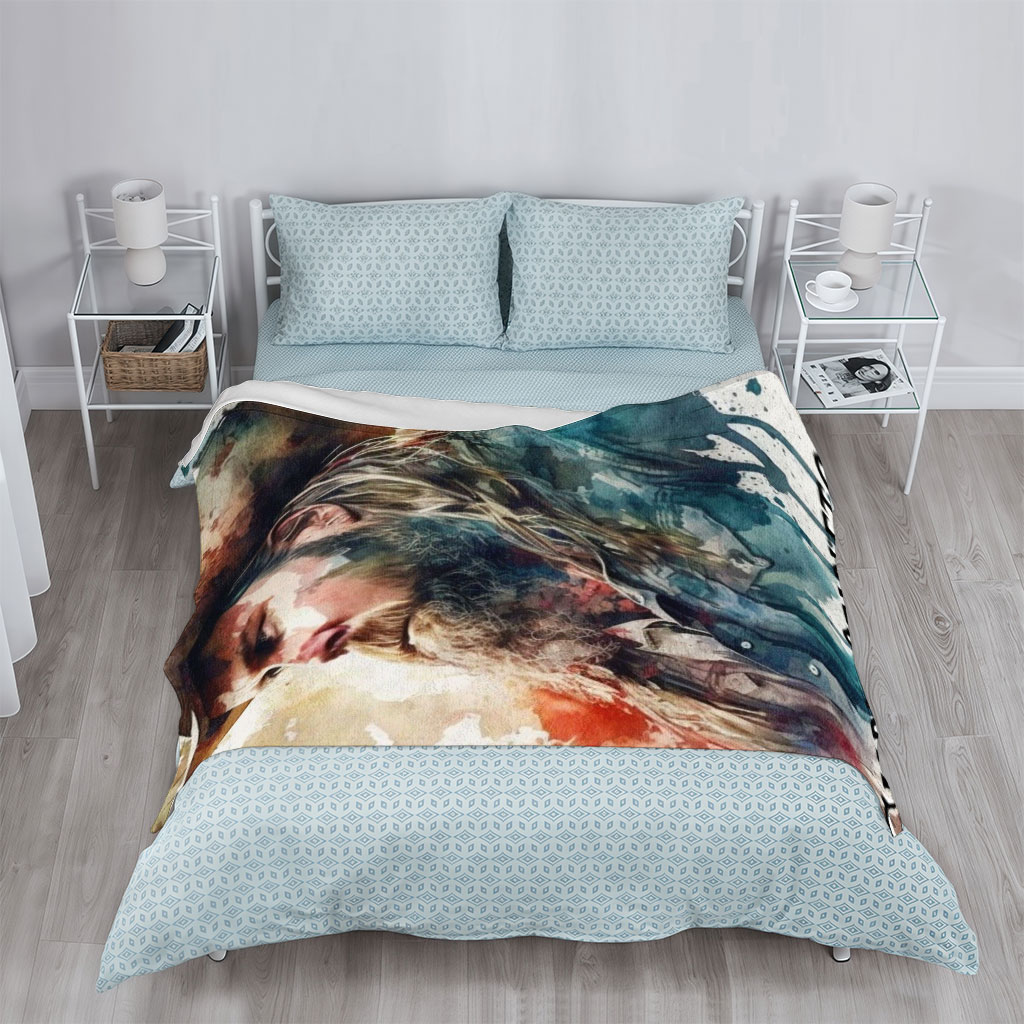 Chris Stapleton in a Watercolor Portrait with Cowboy Hat and Long Beard - Blankets