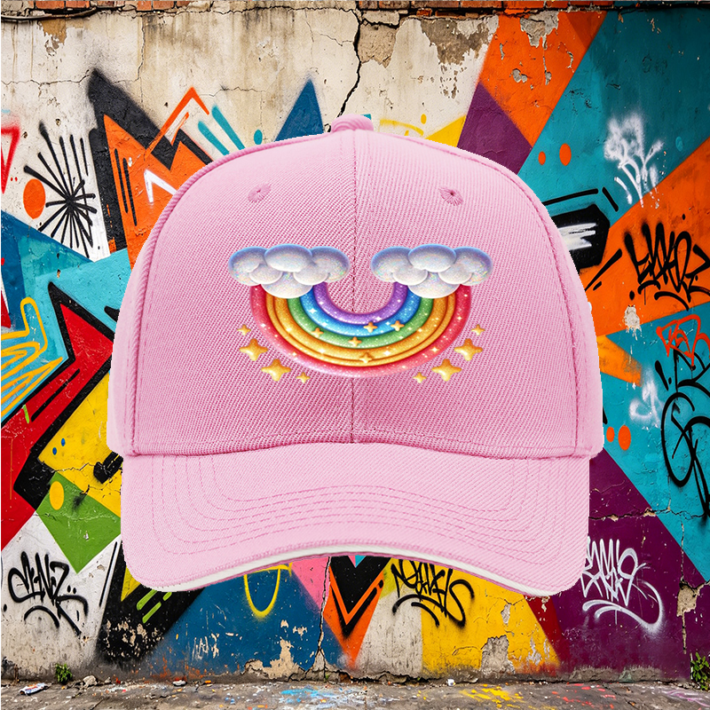 Unisex Classic Sandwich Hat with Rainbow and Cloud Print - Perfect for Outdoor Activities, Festivals, and Casual Wear - Ideal for Adults and Teens Seeking Fun, Colorful Headwear