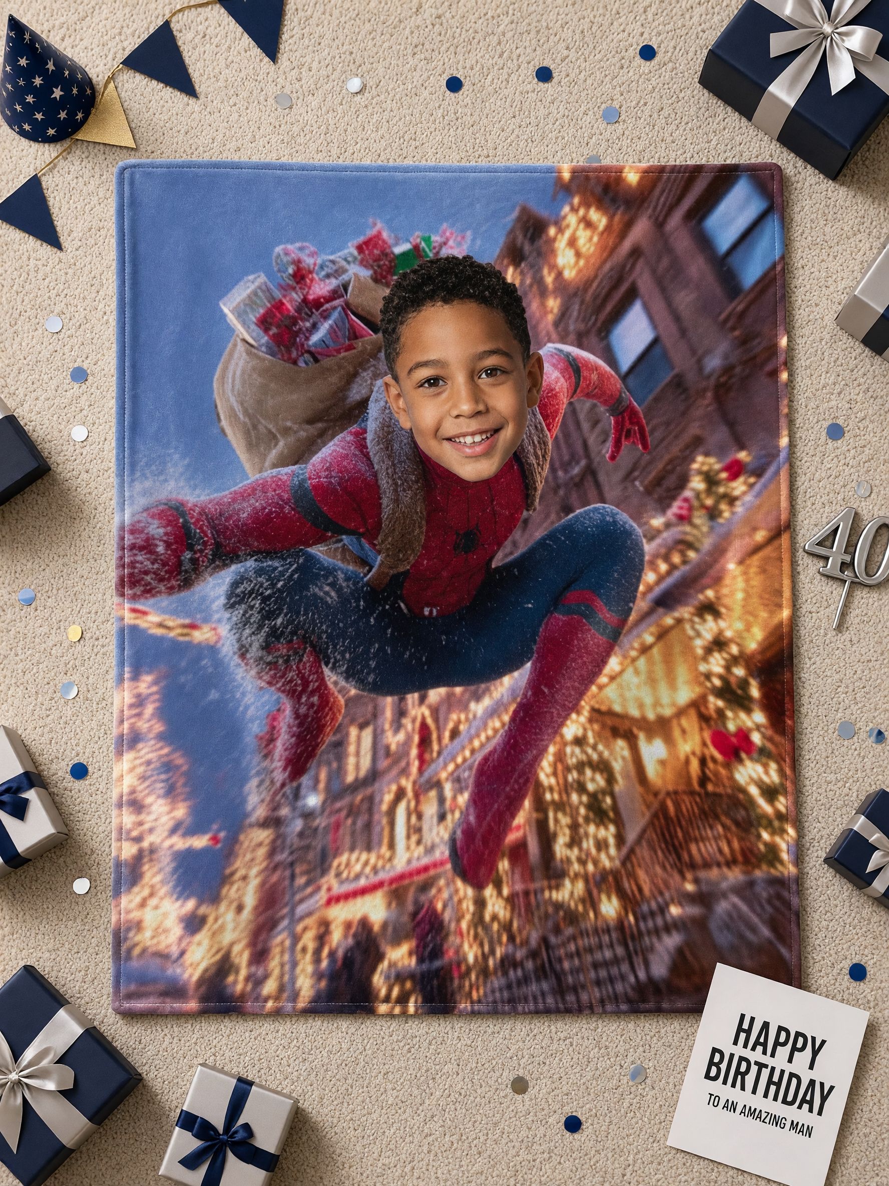 Custom Photo Face Blanket Personalized Superhero Flannel Throw Lightweight Cozy Fleece Bed Sofa Blanket for Kids