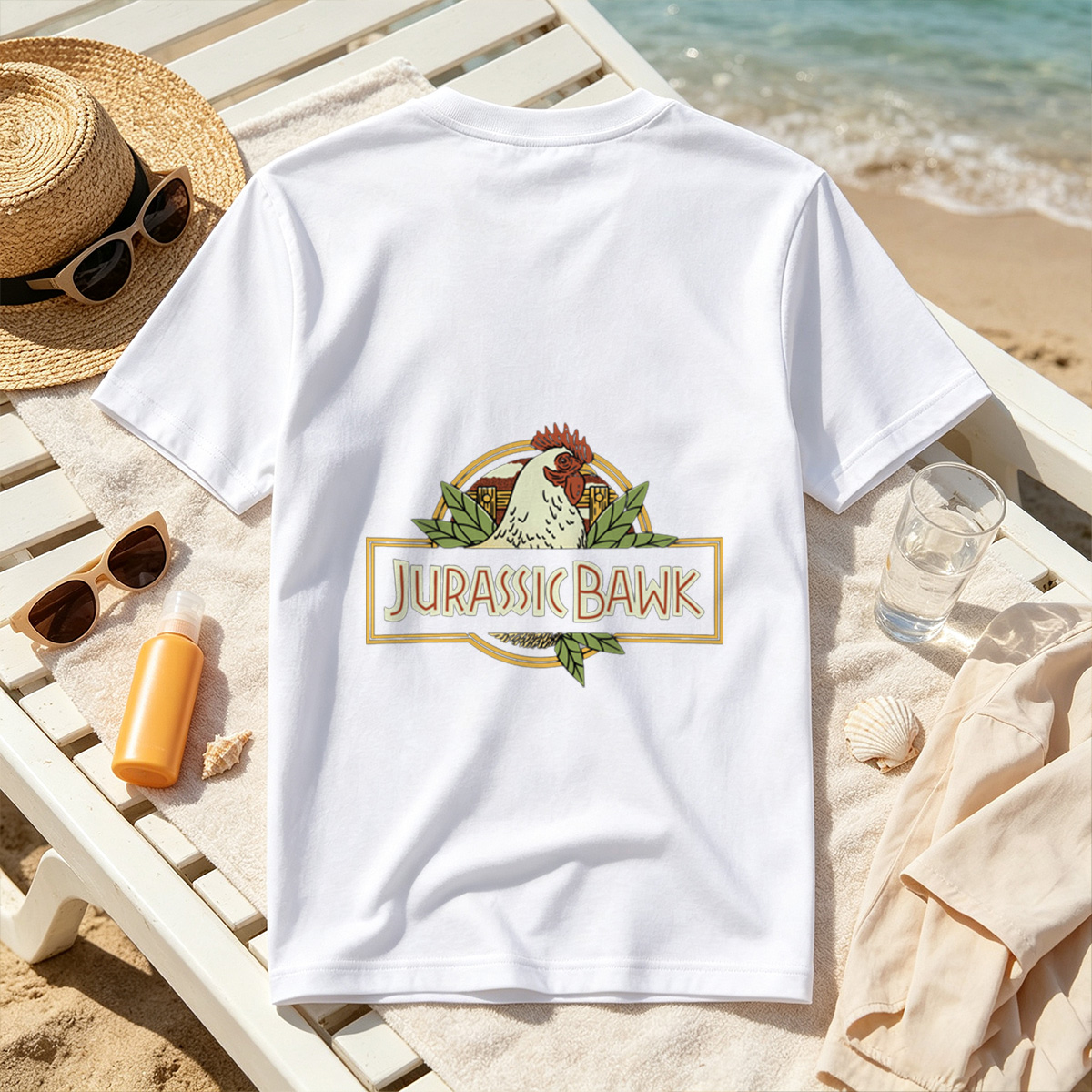 Jurassic Bawk - Chicken Logo Design - Tee