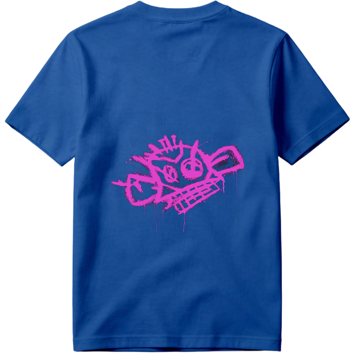 Graffiti-style pink skull with crown and crossbones on black background - Tee