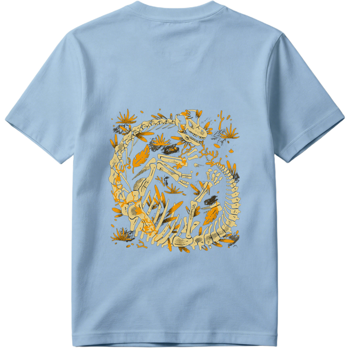 Dinosaur Skeleton in Circular Pose with Foliage - Tee