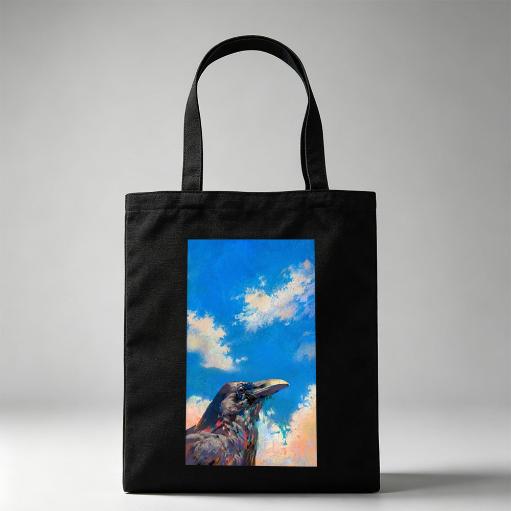 Crow Against Vibrant Sky Painting - Canvas tote bags