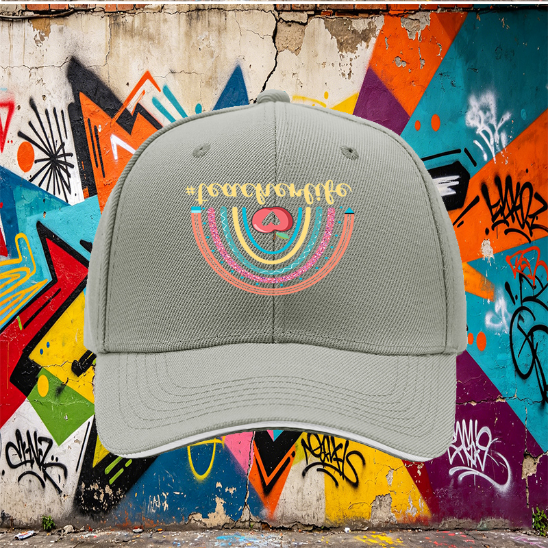 Unisex Classic Sandwich Hat with Rainbow Apple Teacherlife Print - Perfect for Teachers, Educators, and School Events - Ideal Gift for Teaching Professionals