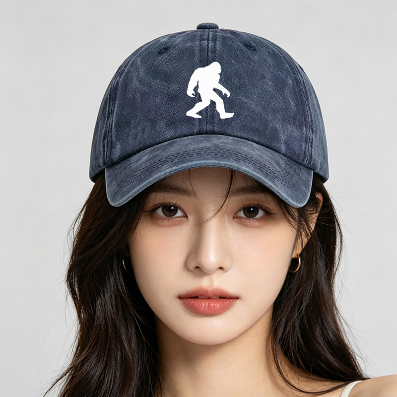 Men's Bigfoot Print Washed Cap Lightweight Casual Round Brim Summer Hat for Outdoor Hiking Camping Adventure Fans Adult Unisex Streetwear Style