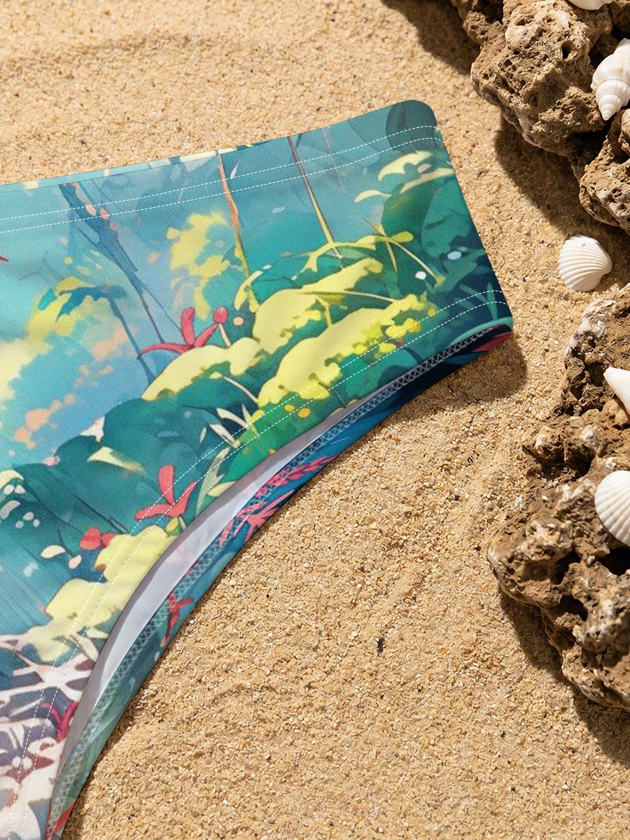 Lush Jungle Stream with Vibrant Flowers and Dappled Light -  Men's swim trunks