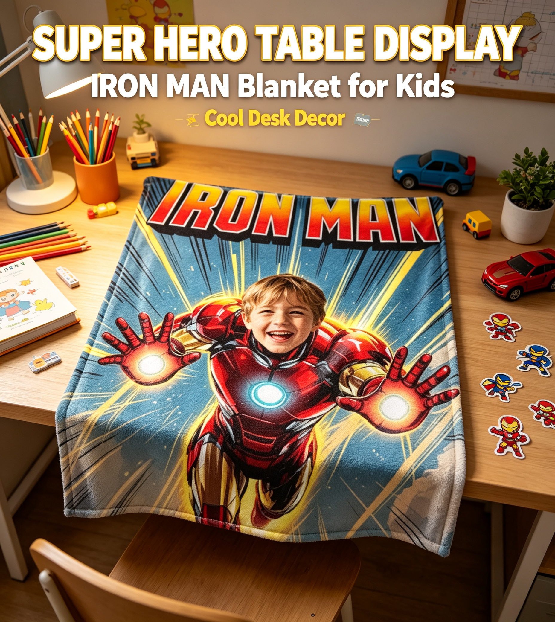 Personalized Iron Man Photo Blanket Custom Upload Face Flannel Throw Blanket Gift for Superhero Fan Boys