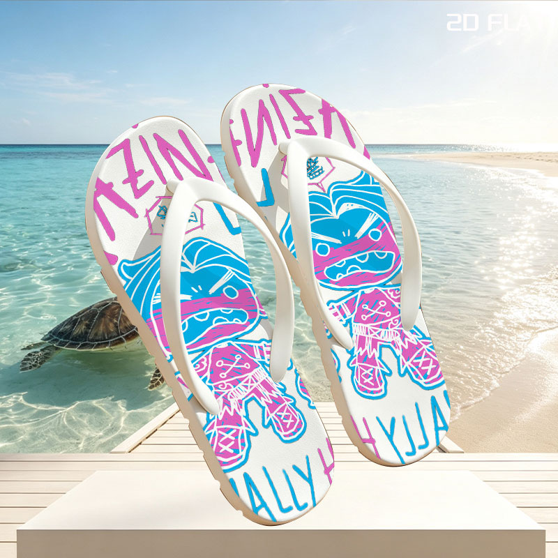 Craziness Level: Unusually High - Animated Character with Blue Hair and Pink Stripes -  flip-flops