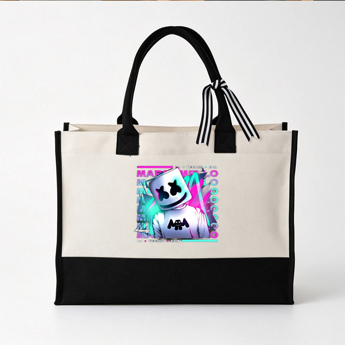 Marshmello DJ Techno EDM Music Artist - Canvas patchwork gift tote bag