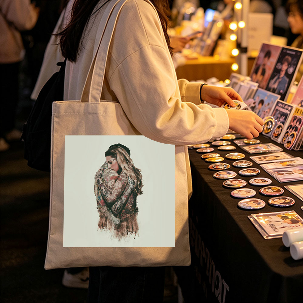 Madonna Hugging Herself in a Tattooed Embrace Artistic Portrait - Canvas tote bags
