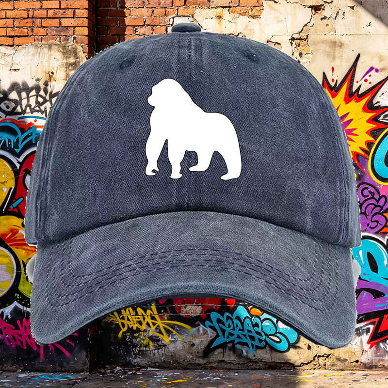 Men's Printed Washed Cap with Lion Silhouette Design - Casual Round Brim Summer Lightweight Hat for Outdoor Activities, Travel, and Daily Wear - Ideal for Men Who Love Animal Motifs and Streetwear Style