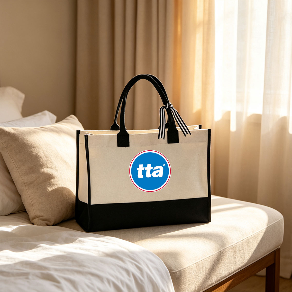 TTA Logo with Blue Circle and White Text - Canvas patchwork gift tote bag