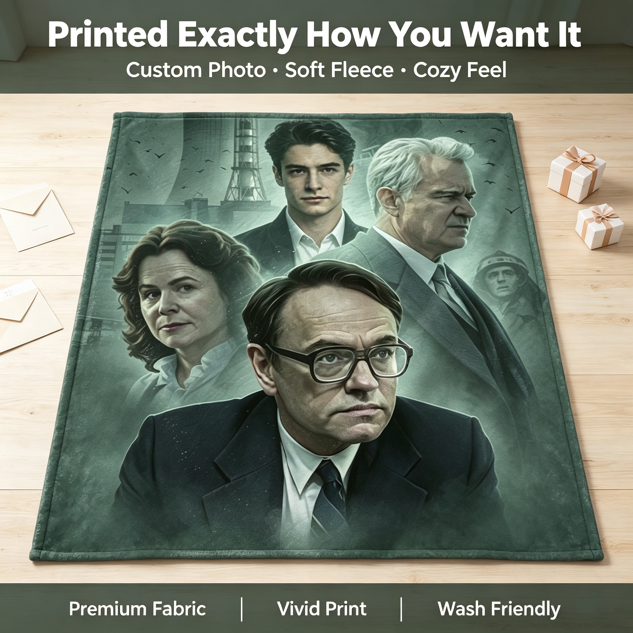 Custom Face Blanket Featuring Chernobyl Drama Characters Flannel Blanket for Cozy Home Use, Perfect Gift or Giveaway Item