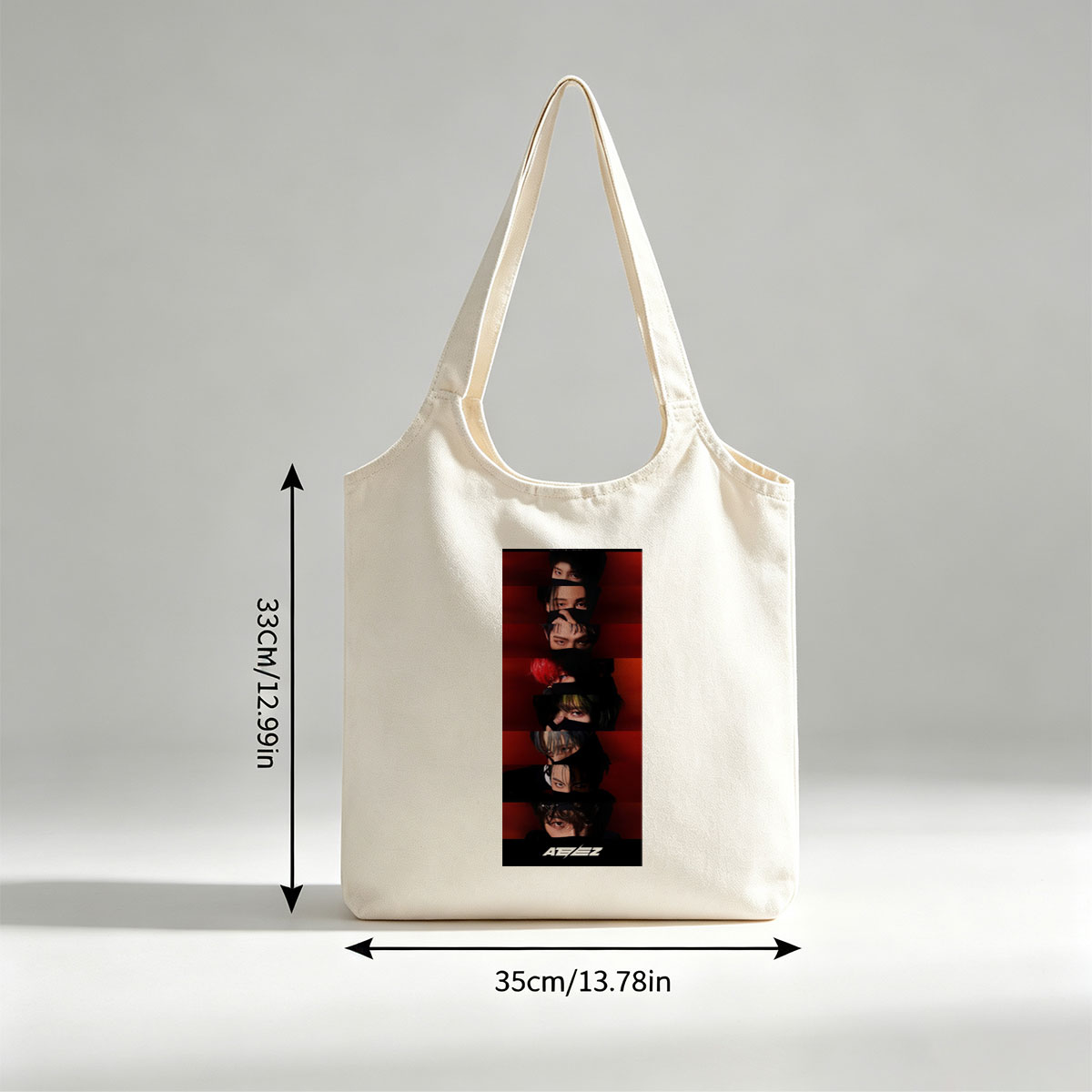 ATEEZ Dark Red Background Vertical Portrait Collage with Members' Eyes and Hair Details - Canvas shoulder bags/