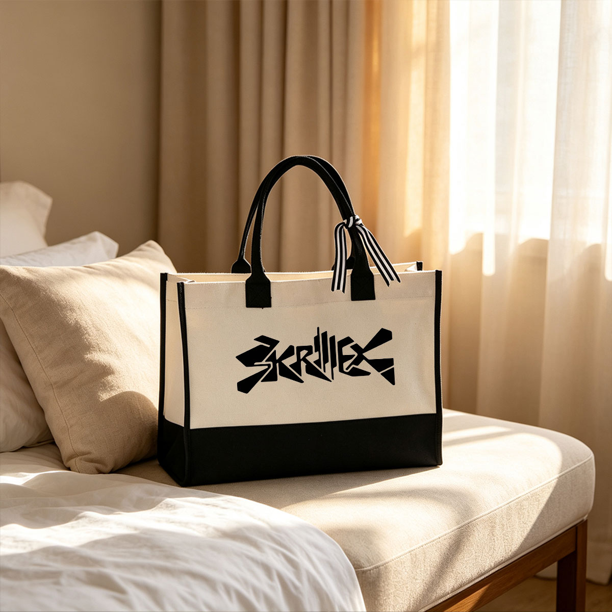 Skrillex Logo Outline Design - Canvas patchwork gift tote bag