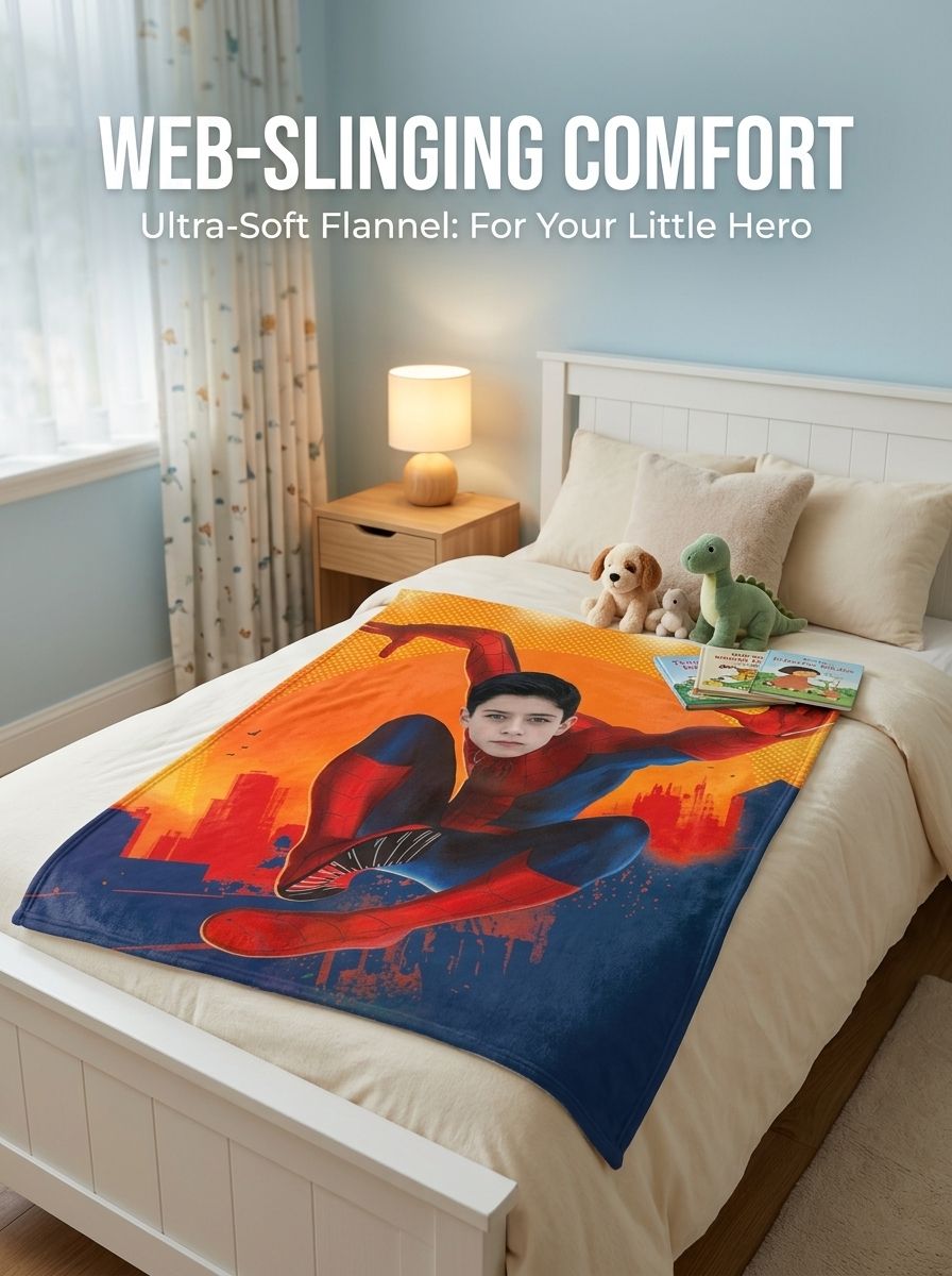 Custom Face Superhero Flannel Fleece Blanket Personalized Photo Plush Throw for Kids and Adults Cozy Gift Idea