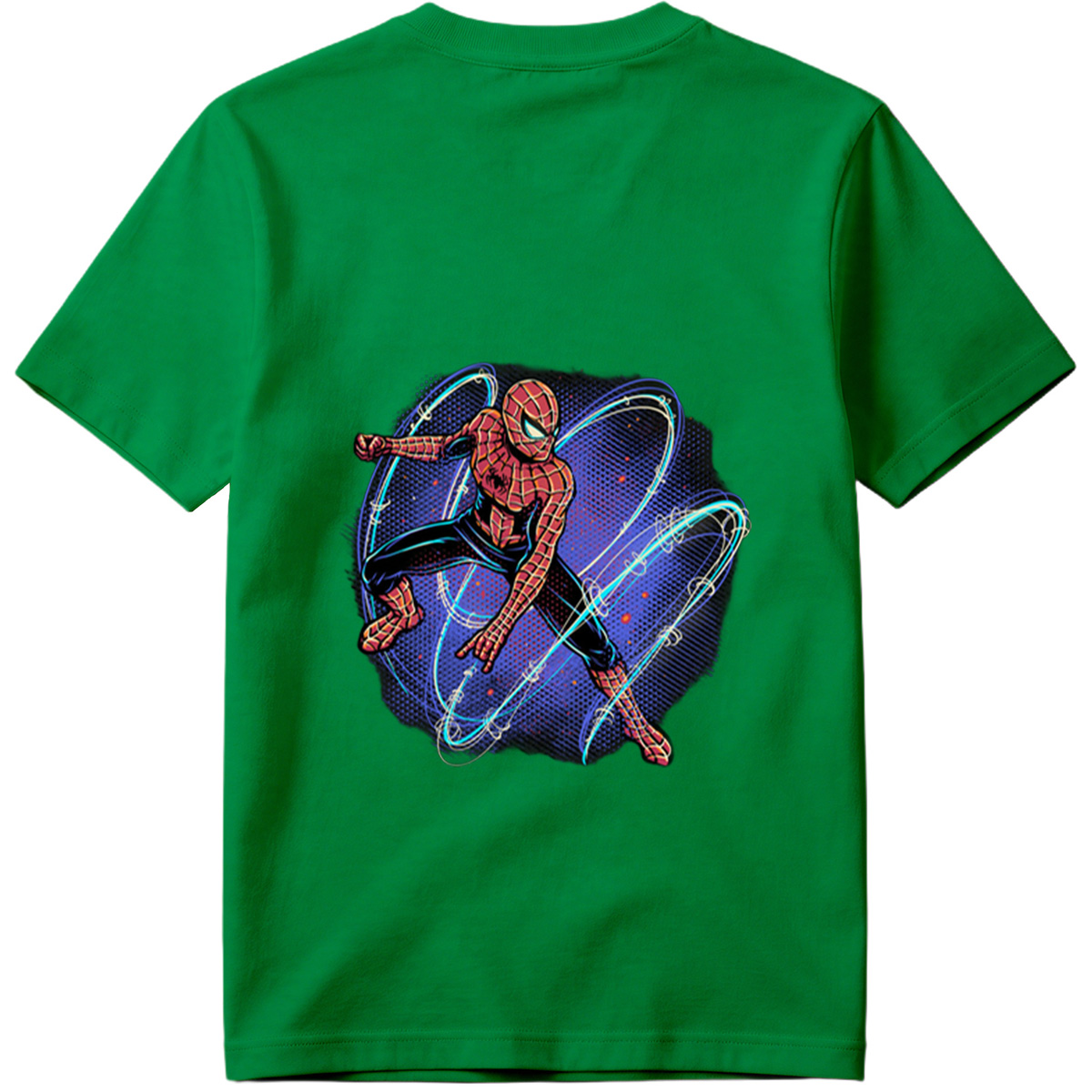 Spider-Man in Action with Dynamic Web Swirls - Tee