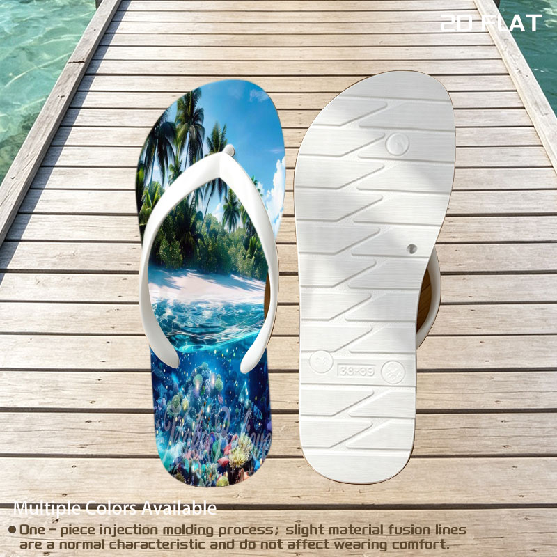 Tropical Paradise with Vibrant Coral Reef and Palm Trees -  flip-flops