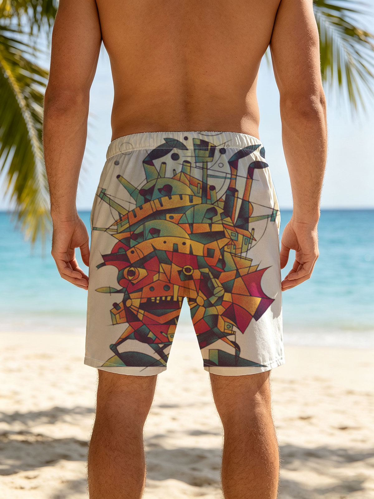 Abstract Mechanical Monster with Vibrant Geometric Design -  Beach shorts