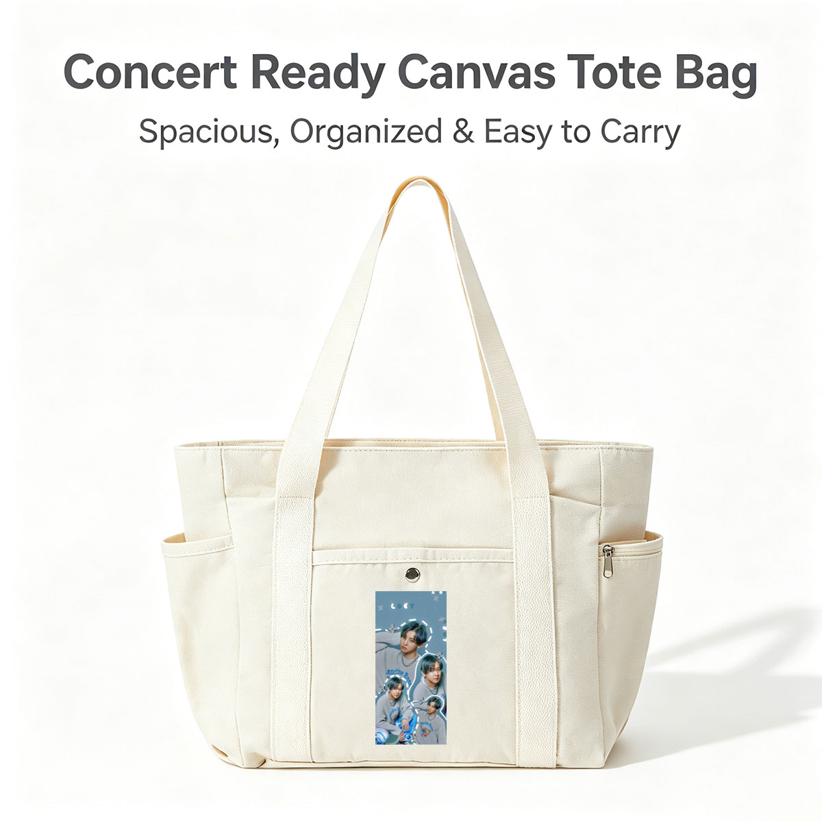 Kai - Multiple Poses in Gray Sweater with Marine Rose Design - Collage Style Photo - Multi-pocket bags