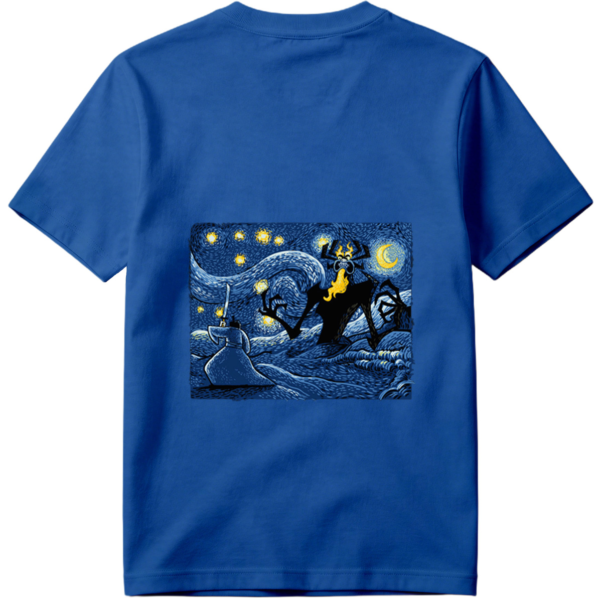 Samurai vs. Fiery Spider in Starry Night - Tee