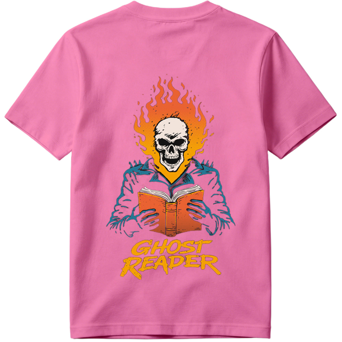Ghost Reader: Skull with Flames Reading a Book - Tee