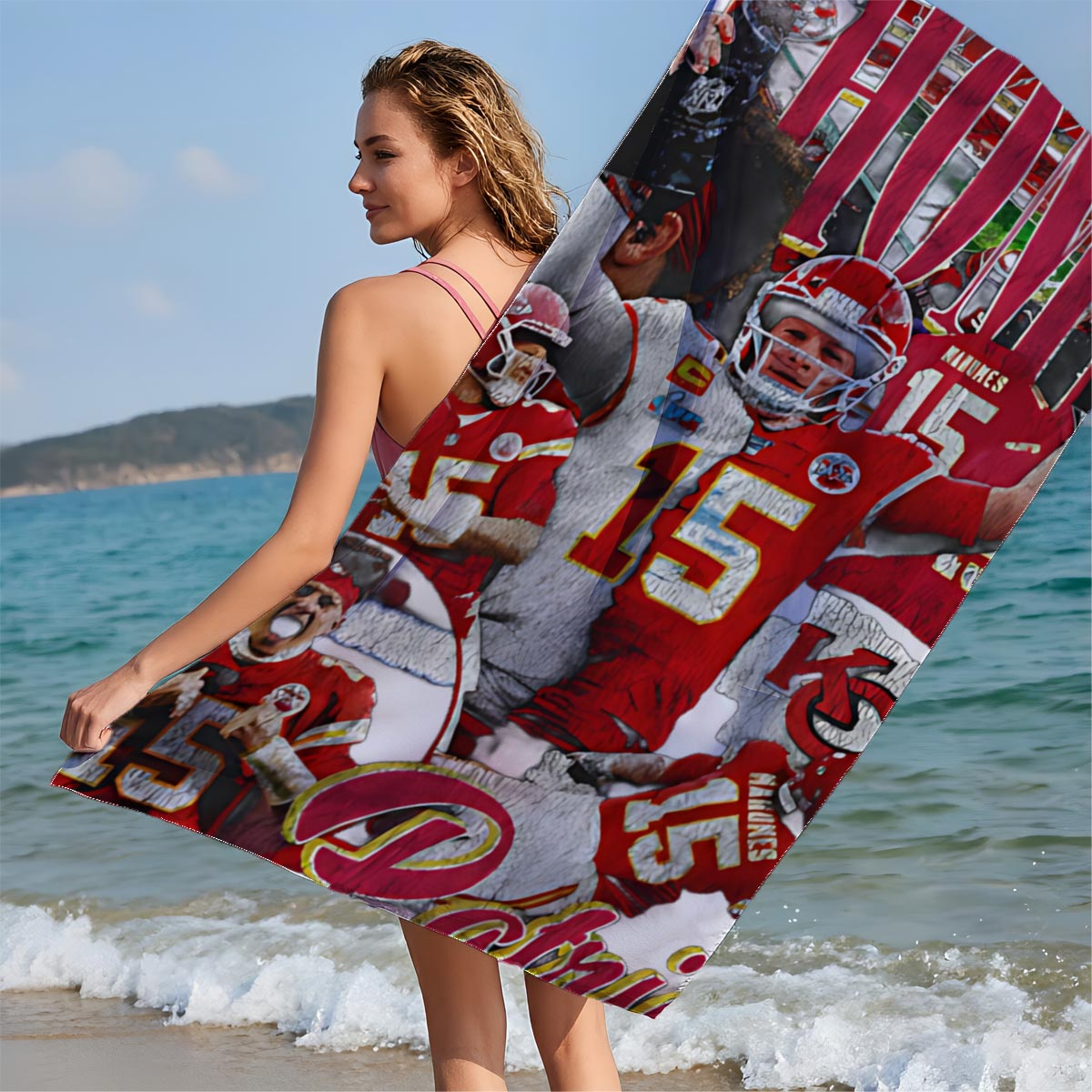 Patrick Mahomes: Kansas City Chiefs Quarterback, Super Bowl Champion, NFL Star - Beach towels