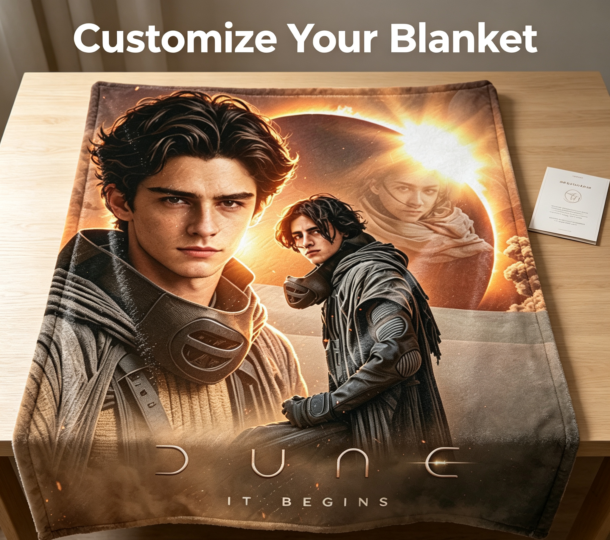 Custom Face Blanket Dune Movie Character Flannel Blanket for Home Decor and Cozy Nights – Perfect Gift or Giveaway for Fans