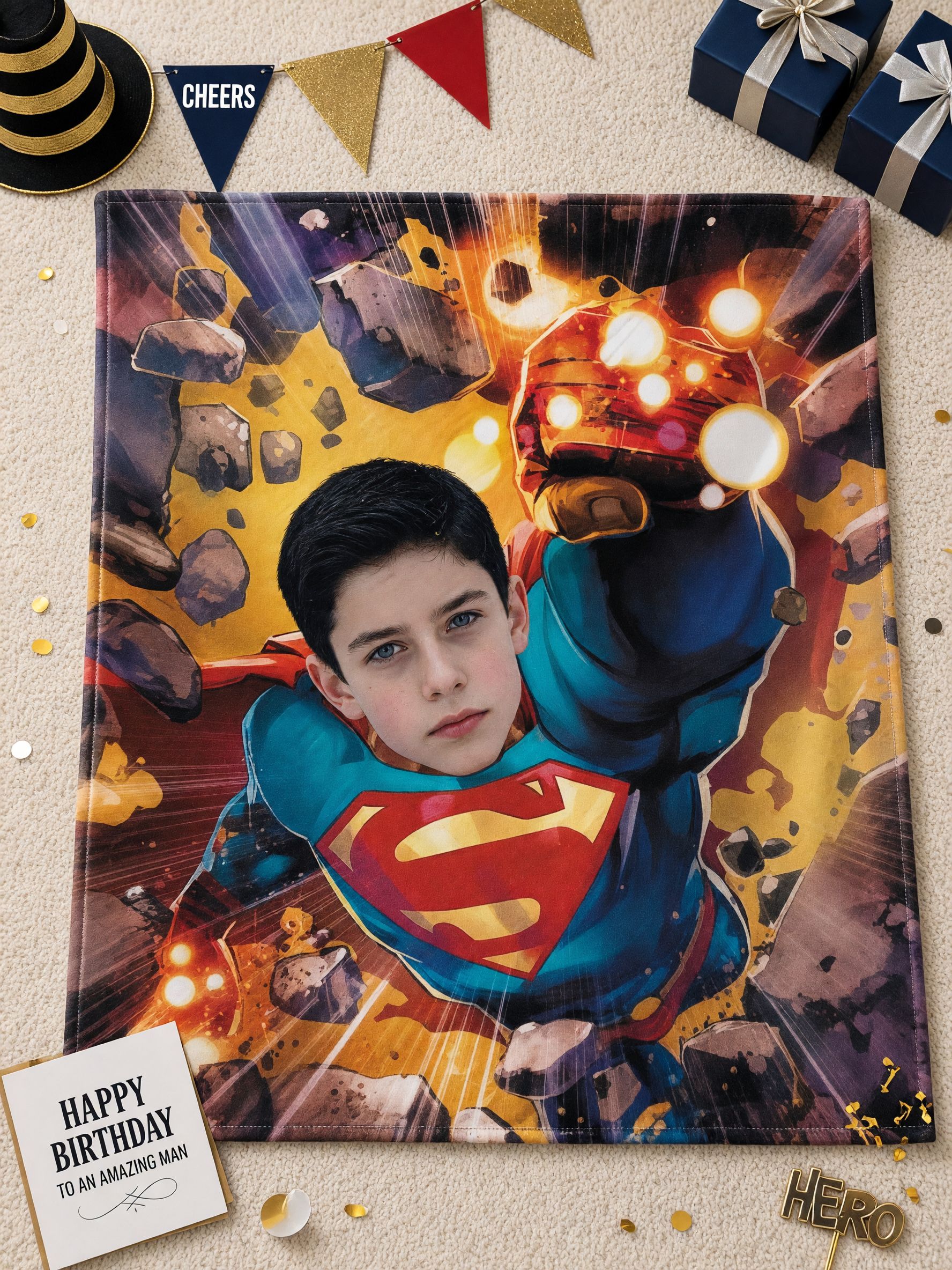 Custom Photo Face Superhero Flannel Blanket Ultra Soft Anti Pilling Plush Fleece Throw Personalized Keepsake Gift for
